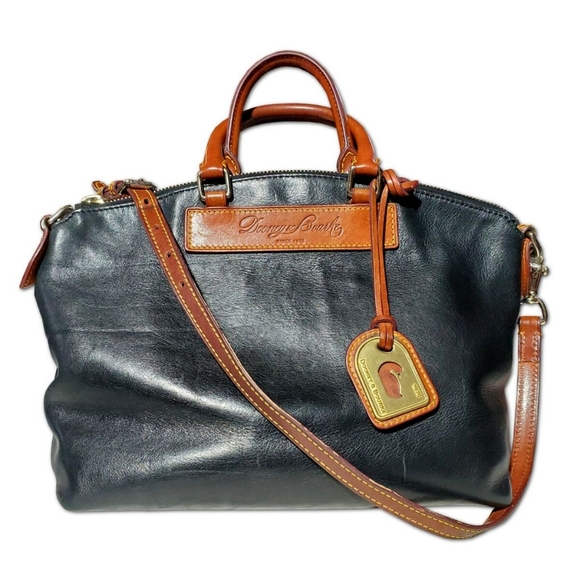 Dooney & Bourke Black Leather Domed Satchel Bag Florentine Vacchetta Dillen II